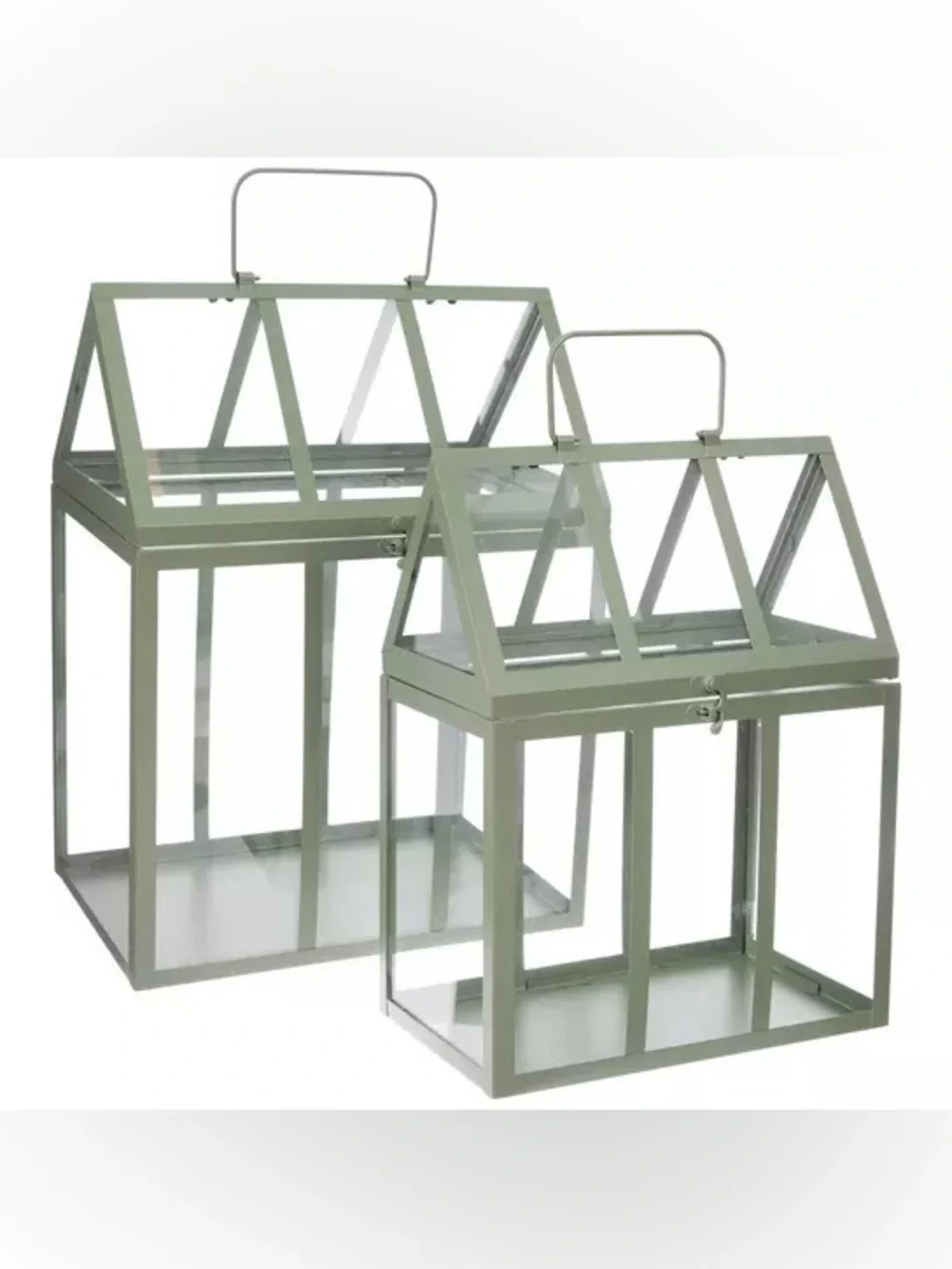 Sage Green Metal Greenhouse Terrarium Set